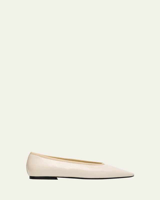 Minimalist Croc-Embossed Patent Leather Ballerina Flats